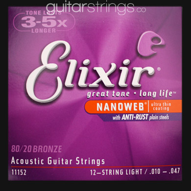 Elixir Bronze Nanoweb 12 String Guitar Strings .010 - .047 - Click Image to Close