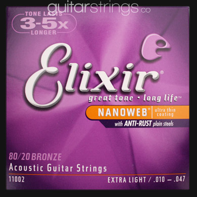 Elixir Bronze Nanoweb Guitar Strings .010 - .047 - Click Image to Close